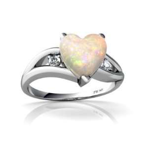  14K White Gold Heart Genuine Opal Ring Size 4 Jewelry