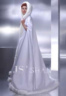 JSSHAN Satin Robe Gown Outwear Winter Wedding Dress  