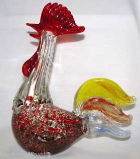ART GLASS CLEAR ROOSTER CHICKEN FIGURINE MURANO STYLE  