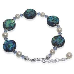  Sterling Silver Blue Abalone Imitation Pearls and Crystal 