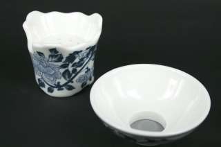 PETAL Porcelain Tea Strainer and Stand Holder Qing Hua  
