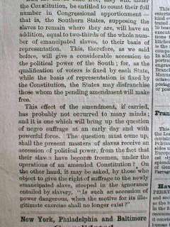   Civil War newspaper CONGRESS passes 13th AMENDMENT outlawing SLAVERY