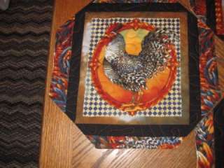 Handmade Set 4 Placemats Country chickens quilted  