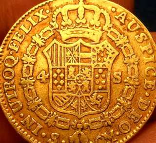 BEAUTIFUL 1787 SPANISH GOLD 4 ESCUDOS COLONIAL ERA DOUBLOON  
