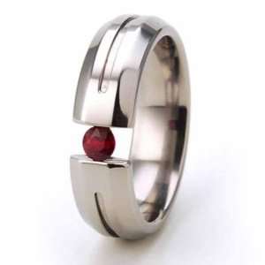   Titanium Tension Set Ring, Natural Ruby Gemstone, Free Sizing 4.5 17