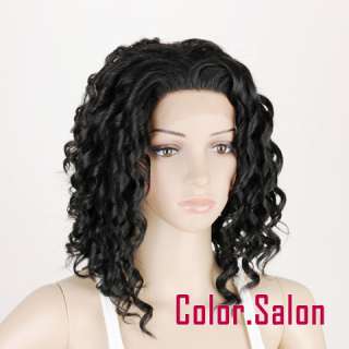 HAND TIED Synthetic Hair LACE FRONT FULL WIGS GLUELESS Off Black 91#1B 