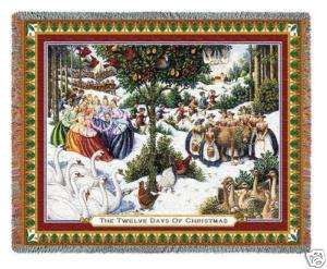 Twelve Days of Christmas Tapestry Afghan Throw Blanket  