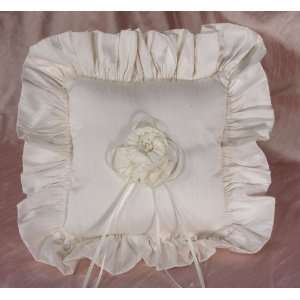  Silk Dupioni Ruffled Ring Pillow with Silk Flower Center 