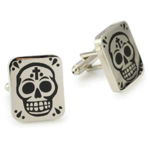    King Baby Silver and Black Skull Enamel Cuff Links Jewelry