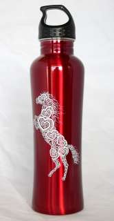 Red Stainless Hearts Horse Trail Riding Water Bottle  