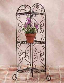 New Wrought Iron CORNER 3 Tier PLANT STAND With Shelves  