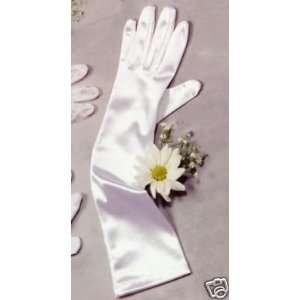   Holy Communion Flower Girl White Satin Elbow Gloves 