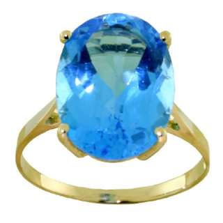 14K. Yellow Gold Ring Natural Blue Topaz Oval Cut Solitaire 8 Ct sz 6 