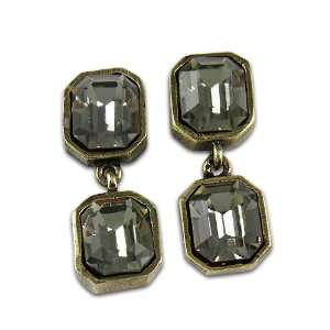  Earrings with Double Black Diamond Swarovski Crystals Set in Vintage 