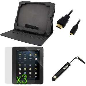  Black Premium Leather Carrying Cover Case Folio with Built in Stand 