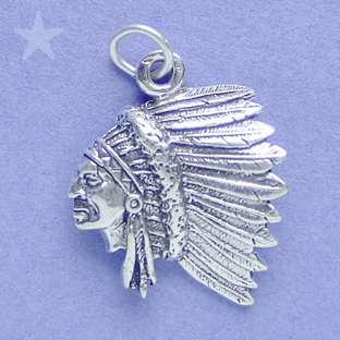 NATIVE INDIAN CHIEF HEAD Sterling Silver Charm Pendant  