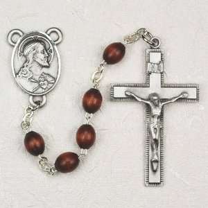 4x6mm Bead Brown Wood Rosary, Great for Men or Boys, Pewter Crucifix 
